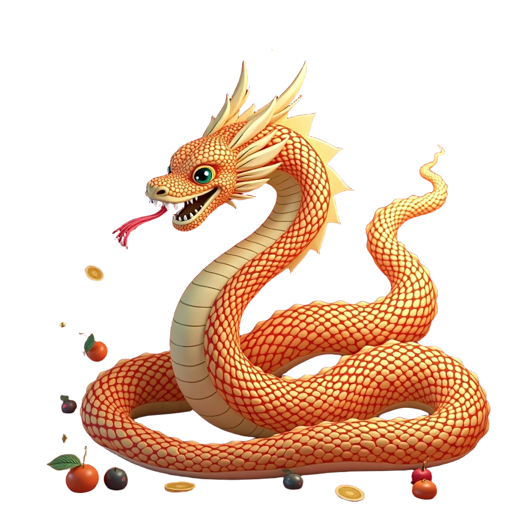 Golden Dragon with Fruits and Coins